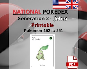Rastreador de Colección Imprimible - Pokémon de la 2.ª Generación - 152 a 251 - PDF - Inglés
