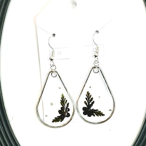 Black Pressed Flower Silver Earings