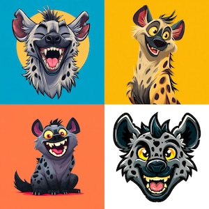 Hyena Characters Bundle – Funny Cartoon Hyena – PNG, SVG, ai, EPS, pdf – African Animal Sublimation Design Pack for Shirts, Stickers, Crafts