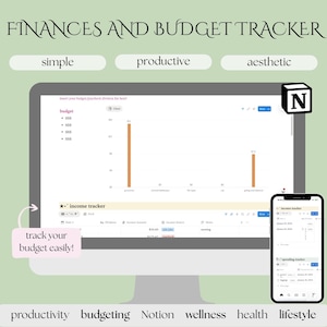 Modèle Finances Notion : budget, revenus, suivi des dépenses, liste de souhaits (téléchargement numérique)