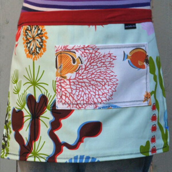 Fish apron, sea green, fish pocket, heavy canvas half apron