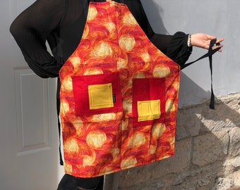 Orange Van Gogh Apron, complementary colors Starry Night, medium to plus size, cotton