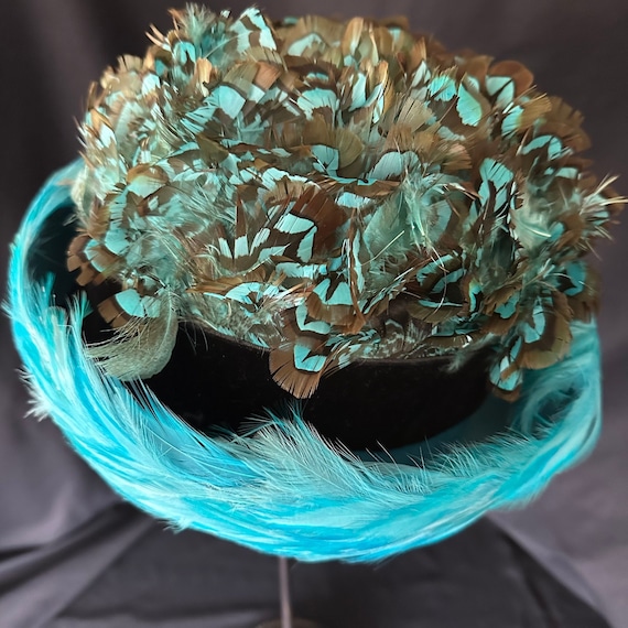 Vintage 1960 Teal Feather Hat - Etsy display picture 1