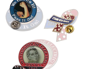 Rosie the Riveter-Inspired 3 Item Gift Set of Collectible Feminist Lapel Pins. Gift