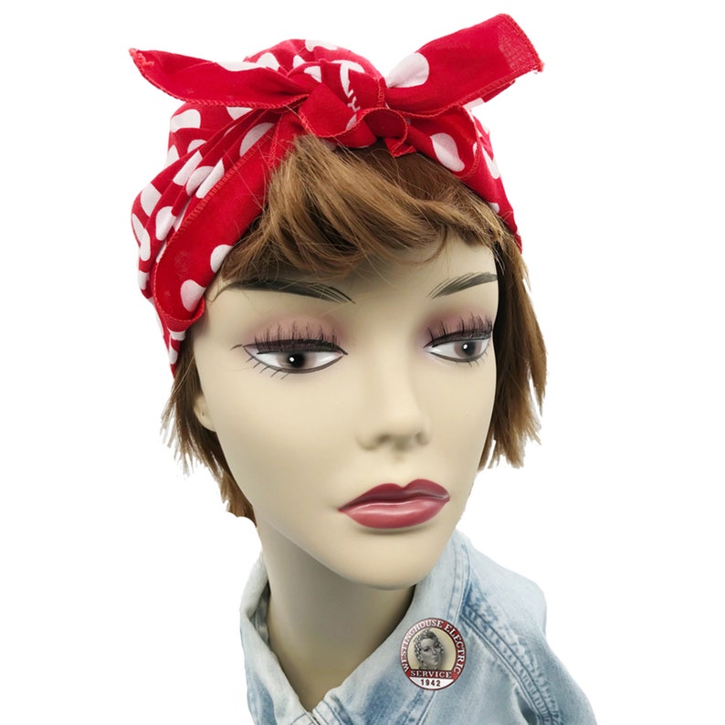 Get the Rosie the Riveter Look, Just for Fun 3-Item Dress Up Play Costume Set. Includes Bandana, Collar Pin, Name Patch. Gift image 5