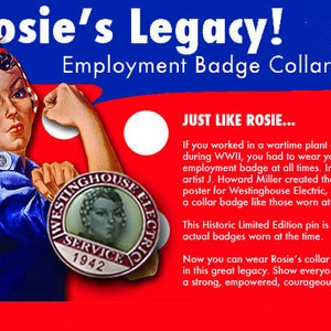 OVERSTOCK Rosie the Riveter Collar Pin / Employment Pin. Historically Accurate Rosie Enamel Pin. Limited Time Offering. Gift imagem 3