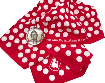 Rosie the Riveter BIG BOLD BUNDLE. Just Released. 3 inch Rosie Pinless Employment Badge with Strong Clothing Magnet and 27" Polkadot Bandana