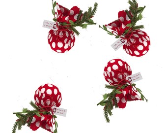4 Rosie the Riveter Christmas Ornaments. Country Living Style with Polkadot Bandana Fabric Hand-Tied Around Balls. Feminist Ornament.