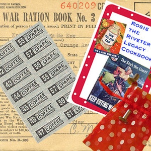 BE a ROSIE DIY Rosie the Riveter Set Bandana, We Can Do It Poster, Enamel Collar Pin, WW2 Ration Token 1943 Penny, Ration Book. image 5