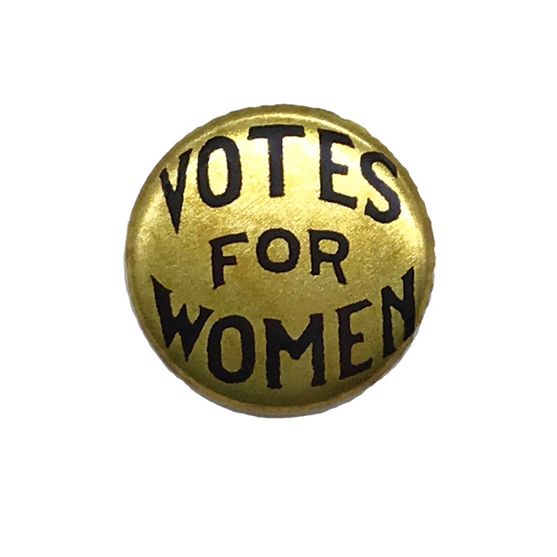 Suffrage Accessories. 3-Colored Suffragette VOTES FOR WOMEN Satin Sash, 3-colored Rosette, and Gold Votes for Women Button. 3 Item Set image 4