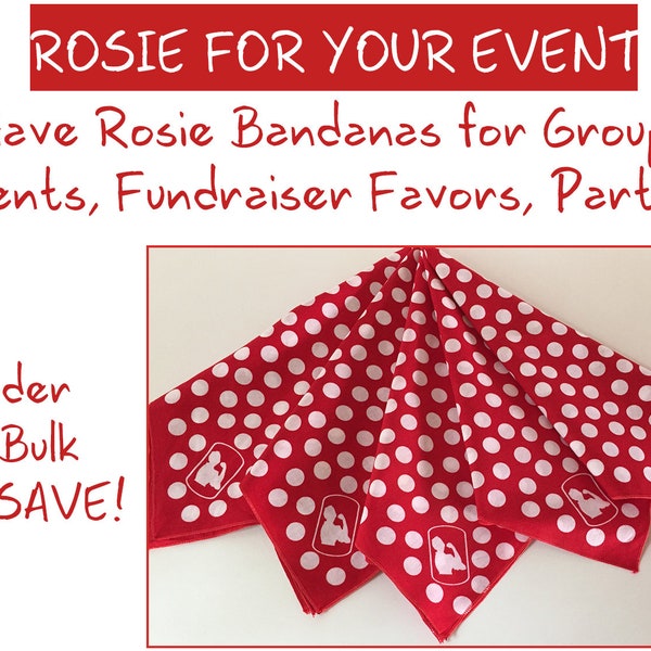 Rosie the Riveter Bandanas. Bulk Wholesale for Events, Parties, Schools, Fundraiser Favors, Shops, Museums. Empowerment for Women and Girls