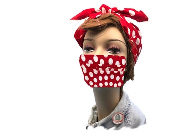 Rosie the Riveter Bandana  and Face Mask. Have Fun. Be Safe. Rosie Headscarf / Headband.  "We Can Do It" Bandanna. Gift.