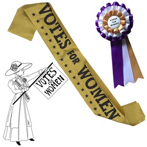 Suffragette Suffragist VOTES FOR WOMEN Sash Rosette Hand Sign Party Pack. 4 of each of 3 items. image 8