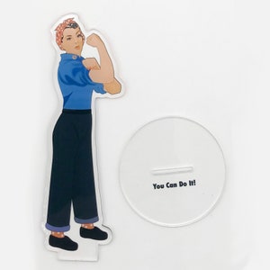 WW2 Acrylic Figure of ROSIE THE RIVETER. Inspirational Message. Iconic We Can Do It Figure. America250 Acrylic Figure