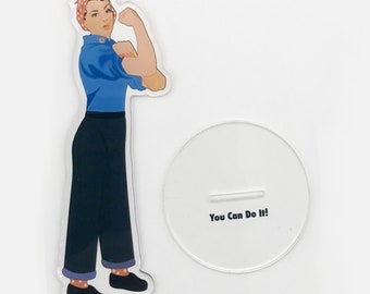 WW2 Acrylic Figure of ROSIE THE RIVETER. Inspirational Message. Iconic We Can Do It Figure. America250 Acrylic Figure