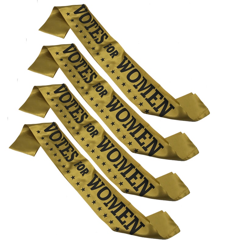 4 Suffrage Sashes and 4 VOTES FOR WOMEN Signs Party Pack. Great for Parties. image 2