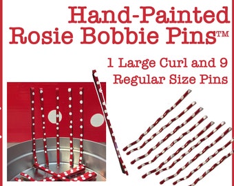 Rosie the Riveter Bobbie Pins with Hand-Painted White Polkadots on Red -- Hair Fashion Statement