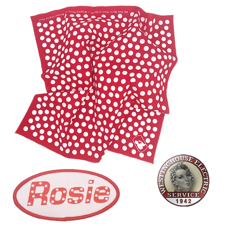 Get the Rosie the Riveter Look, Just for Fun 3-Item Dress Up Play Costume Set. Includes Bandana, Collar Pin, Name Patch. Gift image 1