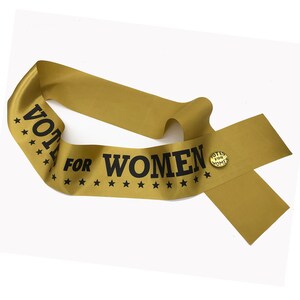 Suffragette 3 Item VOTES FOR WOMEN Accessory Kit Authentic Style Gold Sash, Gold Button, Suffrage Hand Sign. image 5