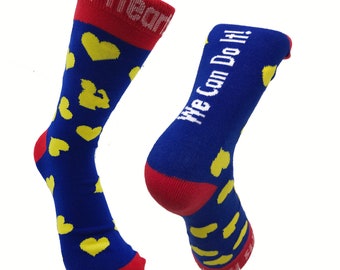 WE CAN DO It Socks Inspired by Rosie the RIveter. Heart Design with an Embedded Rosie Silhouette. Feminist Socks