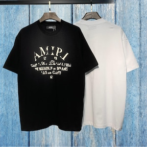 Camiseta Amiri, Camiseta Amiri Premium, Gola Redonda de Algodão da Moda, Manga Curta, Camisetas Casuais de Hip-Hop Amiri, Estampa de Letras
