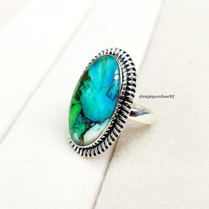 Peacock Dahlia Turquoise Ring, 925 Sterling Silver, Handmade Ring, Gemstone Ring, Women Ring, Wedding Ring, Beautiful Christmas Gift.