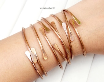 Handmade Copper Bangle Set, Boho Stacking Bangles