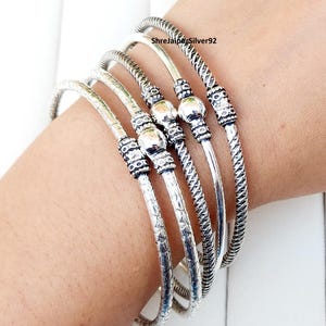 5 sets Of Bangles, 925 Sterling Silver Bangles, Stylish Thick Bangles, Gift For Her, Dainty Bracelets, Mexico Bracelet, Gift For Christmas