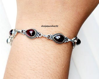 Handgemachtes Granat Sterling Silber Armband, Minimalistischer Edelstein Schmuck