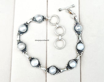 Handmade Sterling Silver Pearl Bracelet, Boho Style