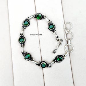 Smaragd Armband, 925 Sterling Silber, handgemachtes Armband, Edelstein Armband, Freundschaftsarmband, verstellbares Armband, Geschenk für Weihnachten.