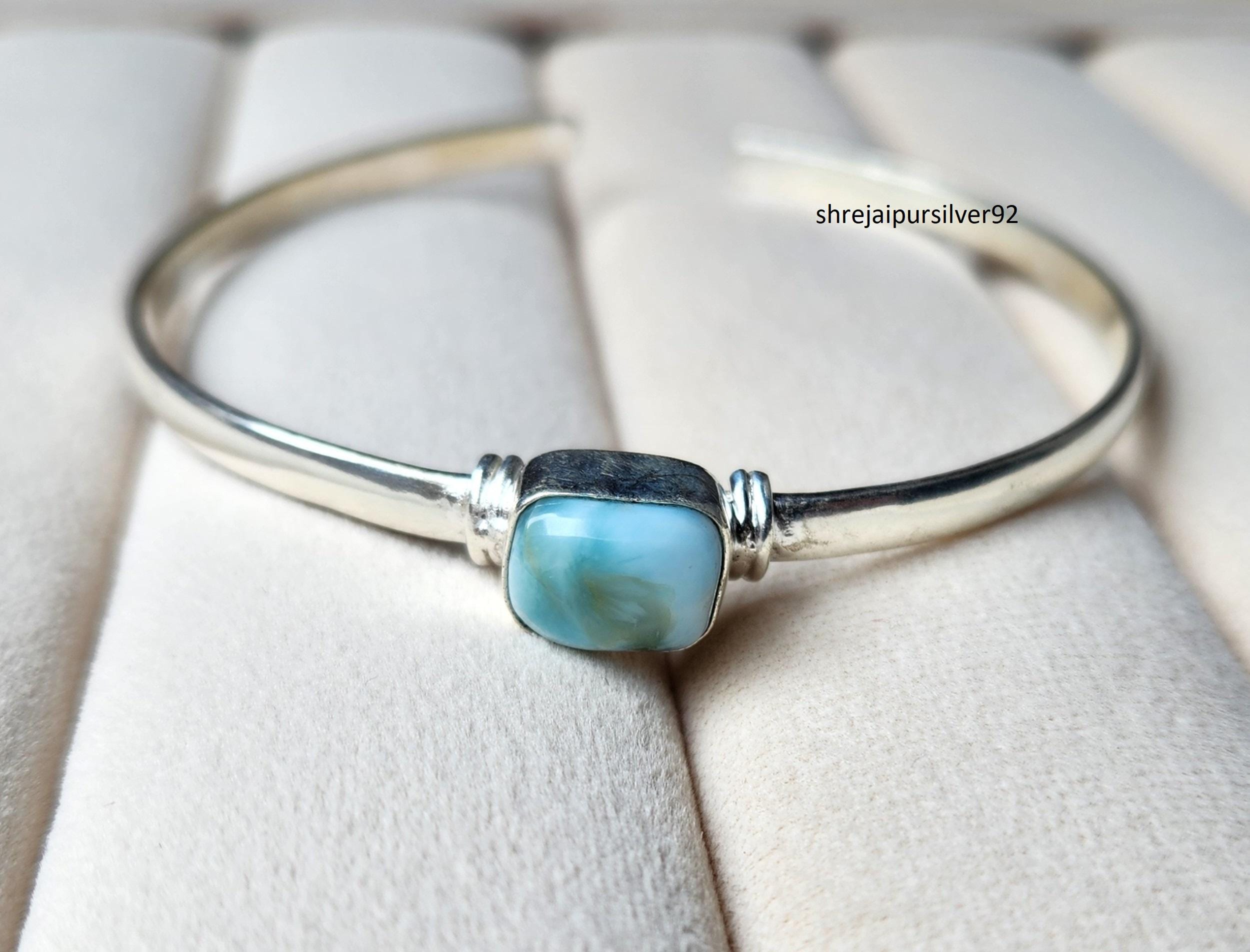 Zierlicher Larimar Armreif, 925 Sterling Silber Armreif, Handgemachtes Armband für Frauen, Statement Armreif, Geschenk für Weihnachten