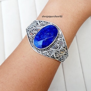 Handmade Lapis Lazuli Bangle, 925 Sterling Silver, Gemstone Bangle, Friendship Bangle, designer Bangle, Women bangle, Gift For Valentine's,