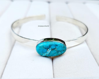 Handmade Mohave Turquoise Sterling Silver Adjustable Bangle