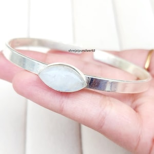 Moonstone Bangle, 925 Sterling Silver, Handmade Bangle, Women Bangle, Gemstone Bangle, Friendship Bangle, Party Wear Bangle, Christmas Gift.