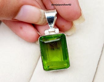 Handmade Peridot 925 Sterling Silver Pendant, Boho Style