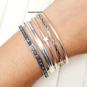 5 Set Of Silver Bangle, Designer Bangle, 925 Sterling Silver, Handmade Bangle, Women Bangle, Friendship Bangle, Party Wear Bangle.