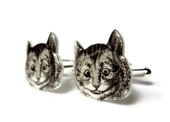 Items similar to Cuff Links Cheshire Cat Cufflinks Black and White ...