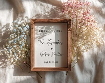 Tie Breaker Pregnancy Announcement Template, Third Baby Reveal, Boy Girl Sibling Announcement, Editable Canva Baby Reveal, Digital Download
