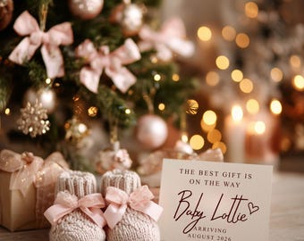 Christmas Baby Girl Digital Pregnancy Announcement Editable Template – Cozy Holiday Baby Reveal, Instant Download