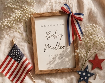 4th of July Pregnancy Announcement Template, Red White and Due Baby Reveal, Patriotic Baby Announcement, Editable Canva Template