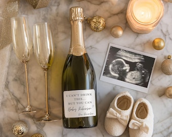 Funny Pregnancy Announcement Template, Champagne Baby Reveal, Neutral Baby Announcement, Editable Canva Template