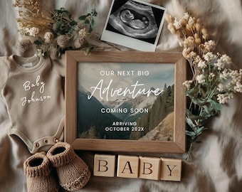 Minimal Adventure Pregnancy Announcement: Baby Boy Girl Reveal (Digital Download)