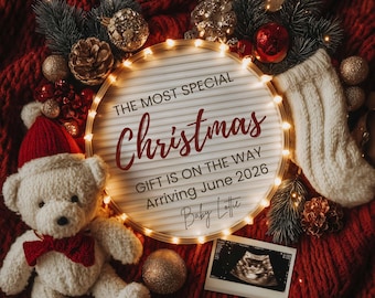 Christmas Baby Announcement Digital Template | Editable Pregnancy Reveal | Simple Minimalist Xmas Baby Reveal for Social Media