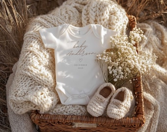 Sjabloon zwangerschapsaankondiging babyromper: bewerkbare digitale download canva – delen op sociale media, minimale babyonthulling
