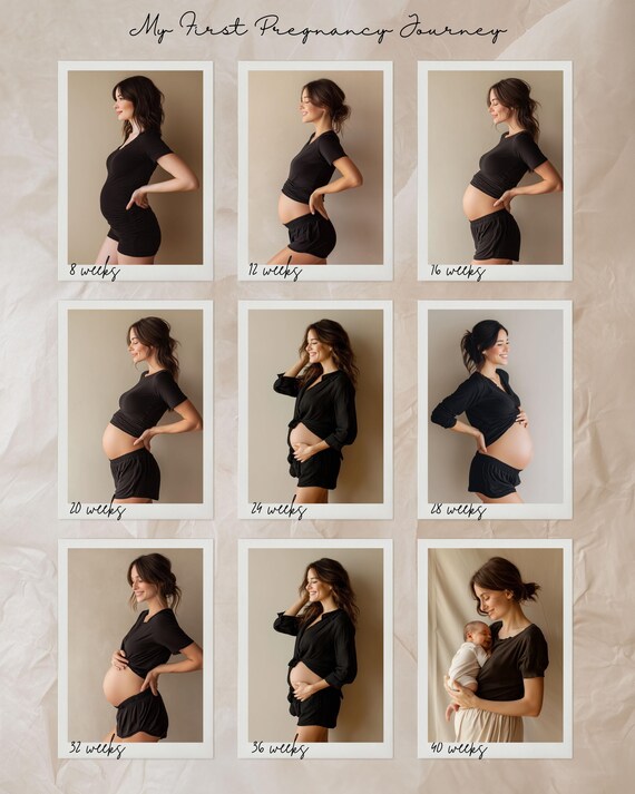Baby Bump Growth Photo Template | Weekly Pregnancy Journey Polaroid Frame | Digital Download for Social Media Reveal