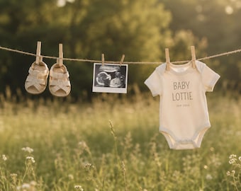 Summer Pregnancy Announcement Template, Clothesline Baby Announcement, Neutral Baby Announcement, Editable Canva, Digital Download