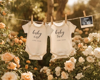 Neutral Twin Pregnancy Baby Reveal Digital Pregnancy Template :  Editable Canva, Minimal Twins Baby Pregnancy Announcement