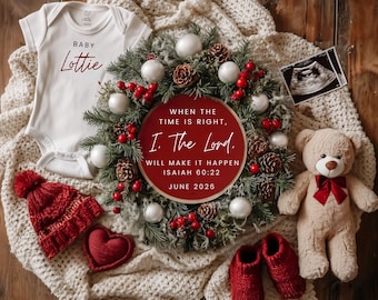 Religious Christmas digital Pregnancy Reveal Digital Template For Social Media | Editable Canva | ISAIAH 60:22 | Due June 2026
