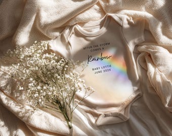 Bewerkbare sjabloon voor aankondiging zwangerschap regenboog baby digitale download voor sociale media onthullen minimale IVF Baby Reveal, zonder echografie